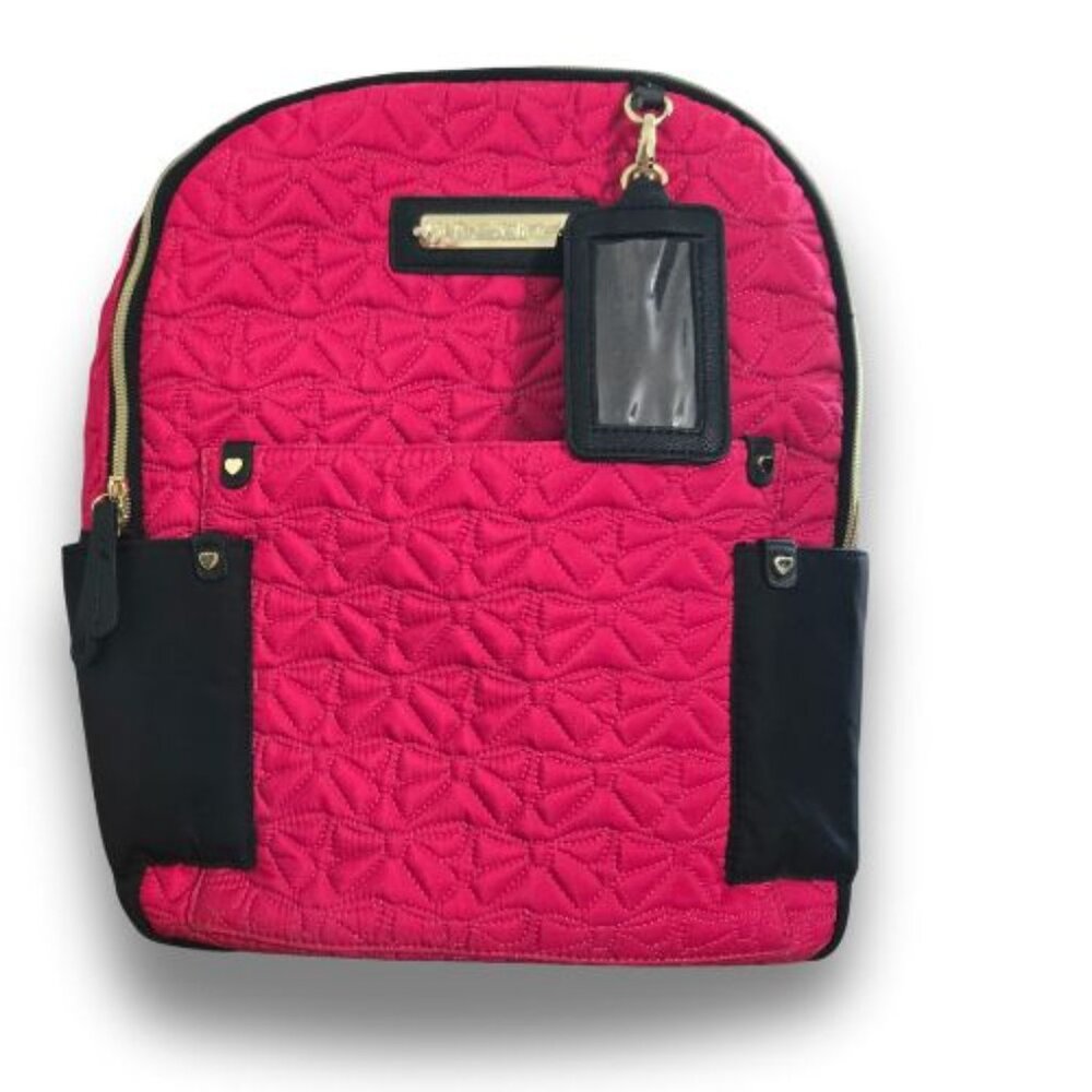Betsey Johnson Pink Quilted Bow Backpack With Luggage Tag Excellent Condition